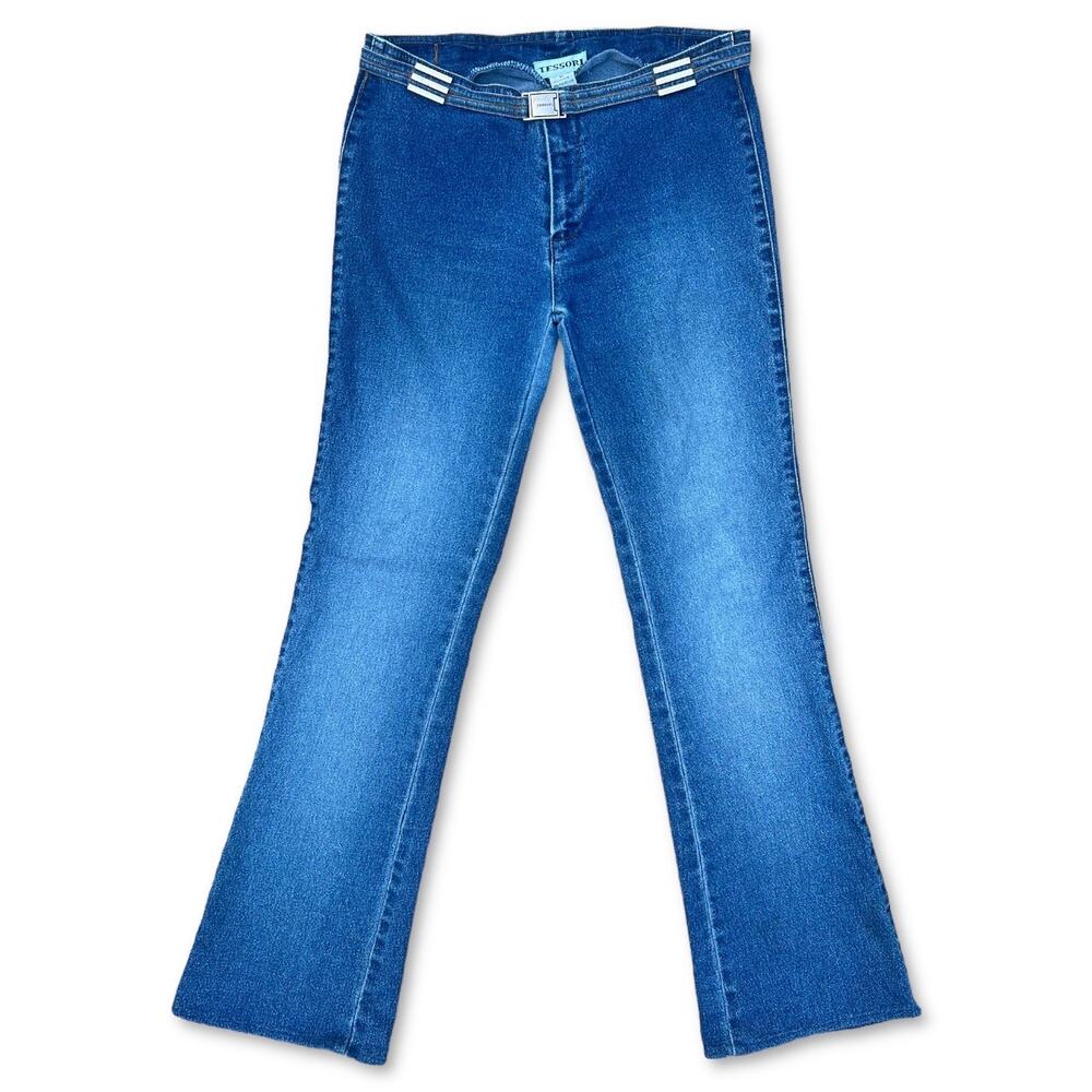 Y2K Tessori Low‎ Rise Flared Bootcut Jeans Silver Buckle Accent | Size 28 x 29 |